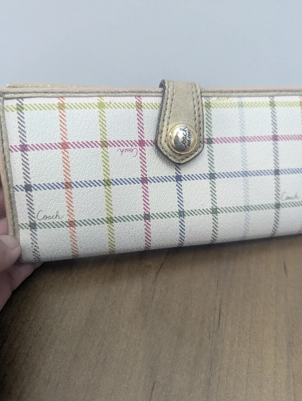 Coach  Plaid Wallet with Gold Snap